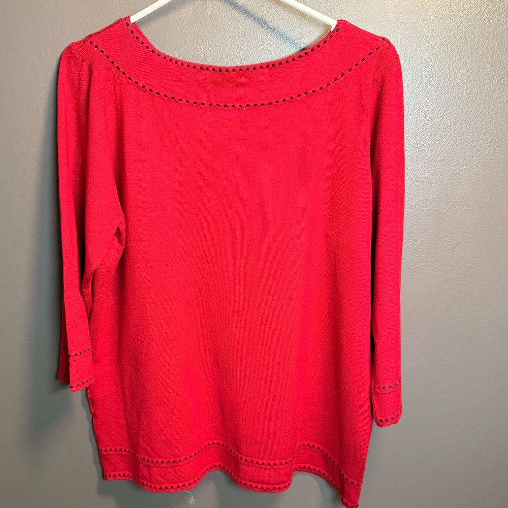 Red Knit Top with Eyelet Details